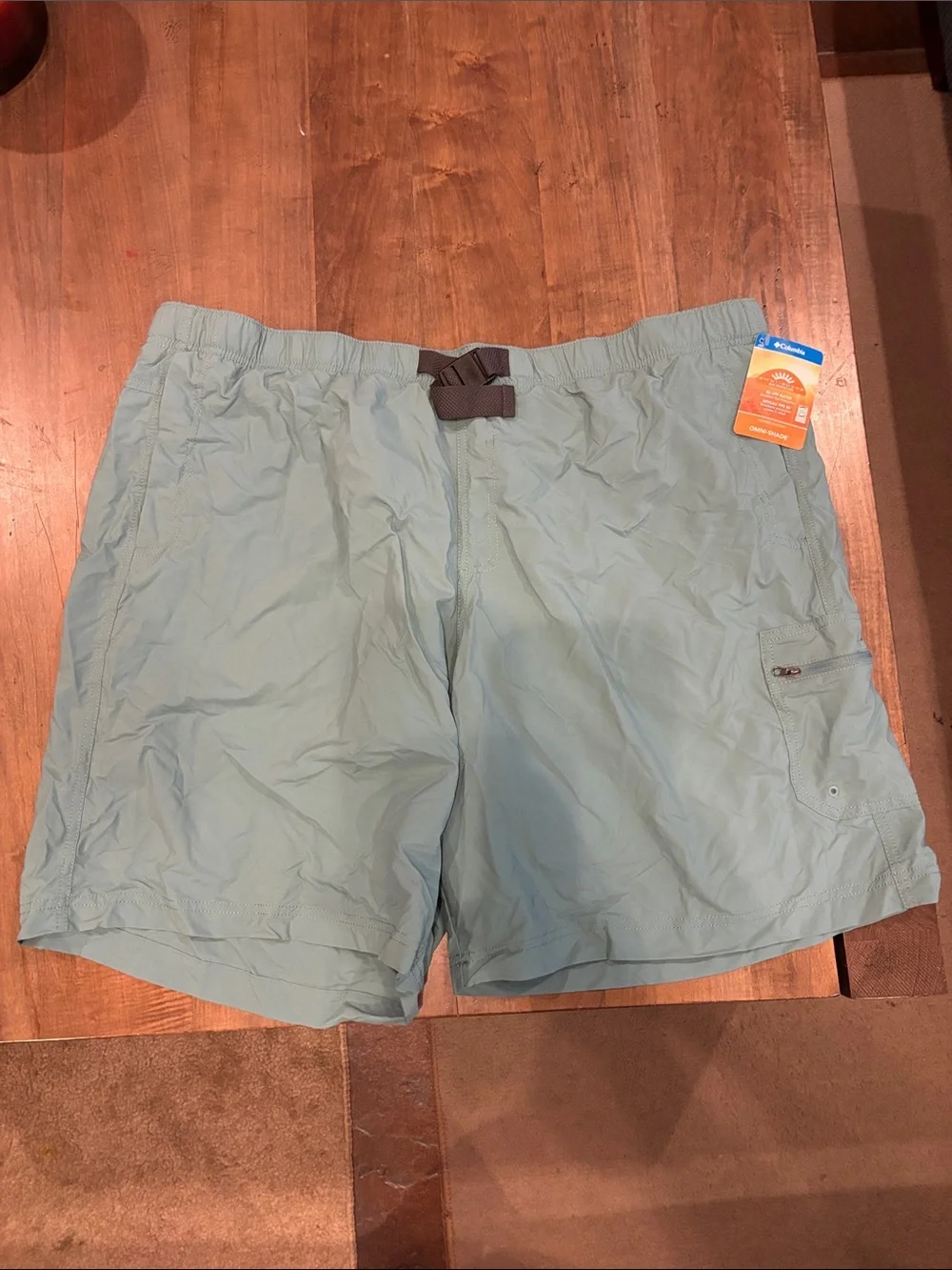 Light Aqua Men's Swim Hybrids with Elastic Waist and Buckle